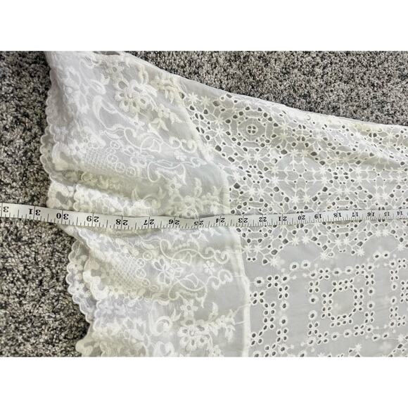 Johnny Was | Medium | White Lace Embroidered Eyelet 3/4 Sleeve Tunic Cover-Up - Picture 7 of 11